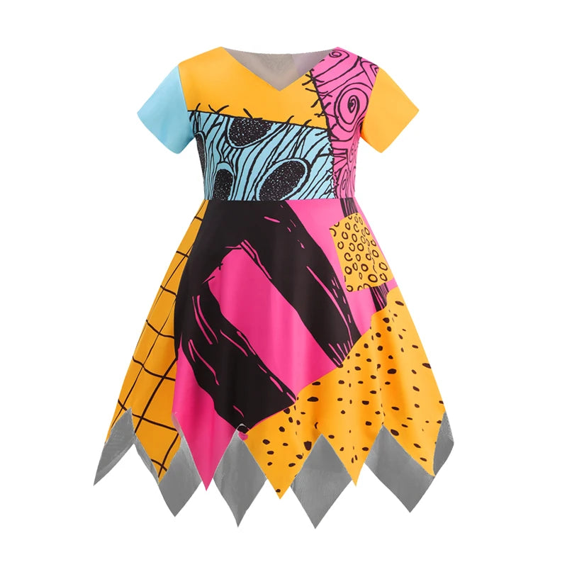 Halloween Horror Costume for Girl the Nightmare Before Xmas Dress Up Toddler Classic Sally - A / 7-8T(140)