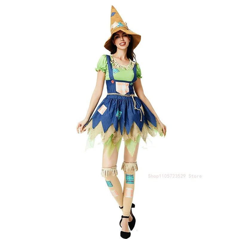 Halloween Women Wizard Scarecrow Clown Costume Stage Patchwork Pattern - product image 2