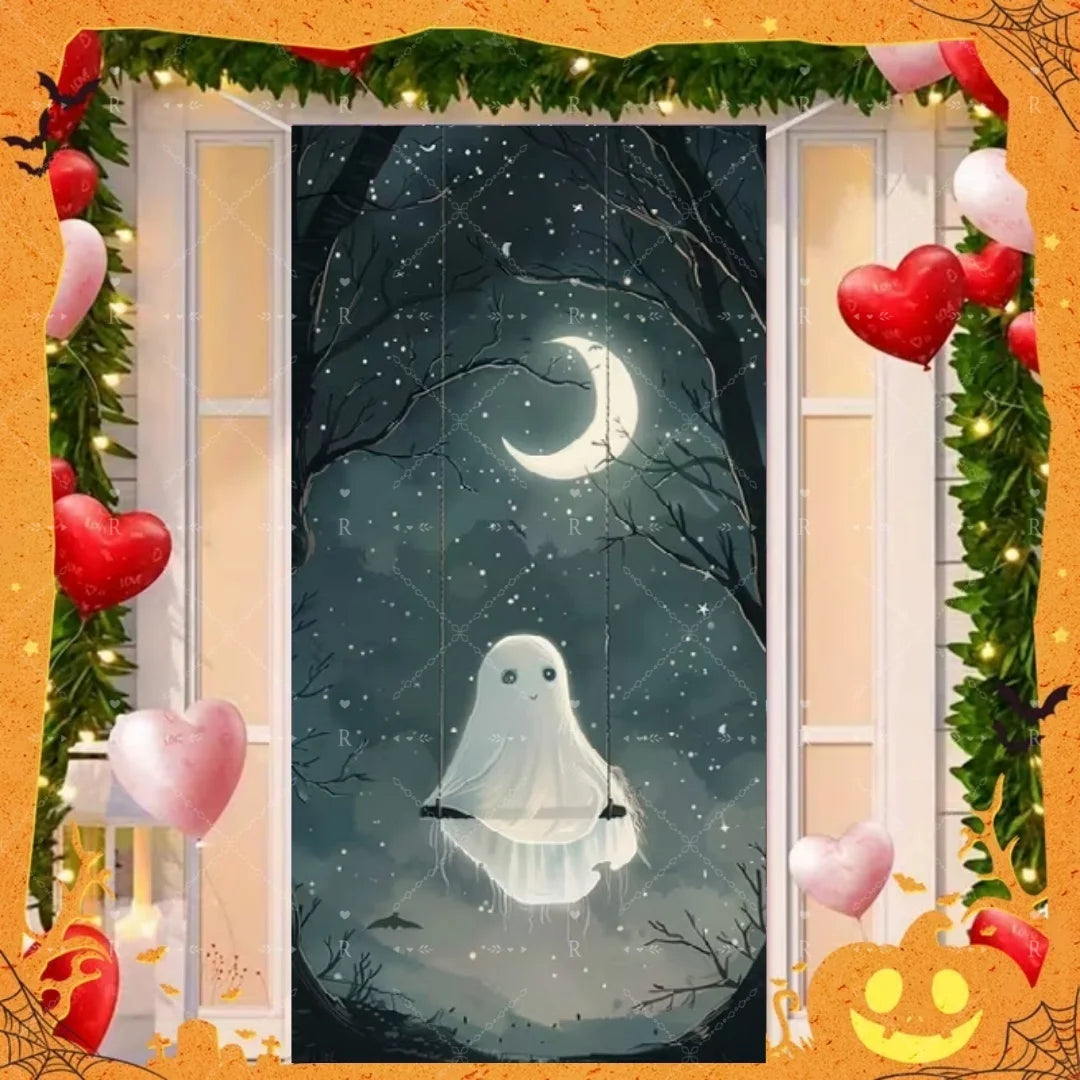 Happy Halloween Decor Door Cover Banner Horror Night Castle Bat Ghost Pumpkin - product image 19