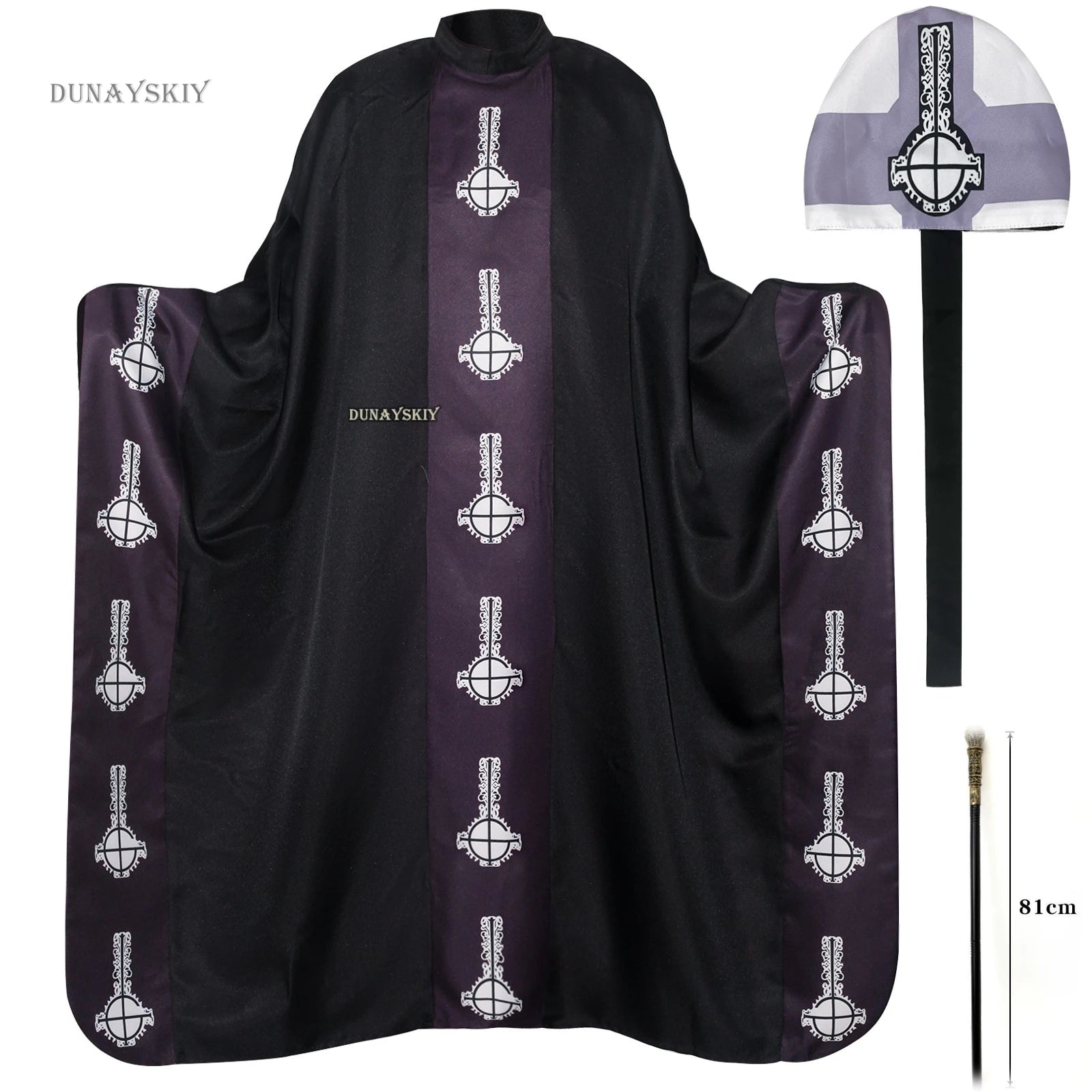 Medieval Papa Cape Emeritus Costume Middle Ages Black Cloak with Hat Full Set for Adult