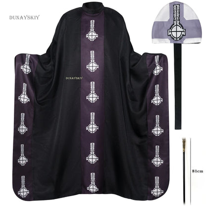 Medieval Papa Cape Emeritus Costume Middle Ages Black Cloak with Hat Full Set for Adult - cane / XXL