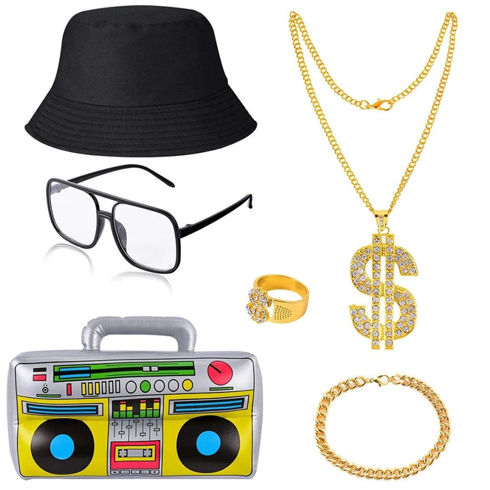 80s 90s Costume Outfit Set Big Gold Chain 80s/90s Rapper Accessories Glasses