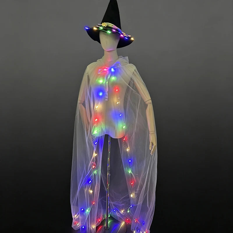 LED Light-Up Ghost Cloak – Halloween Cape & Hat Set Options
