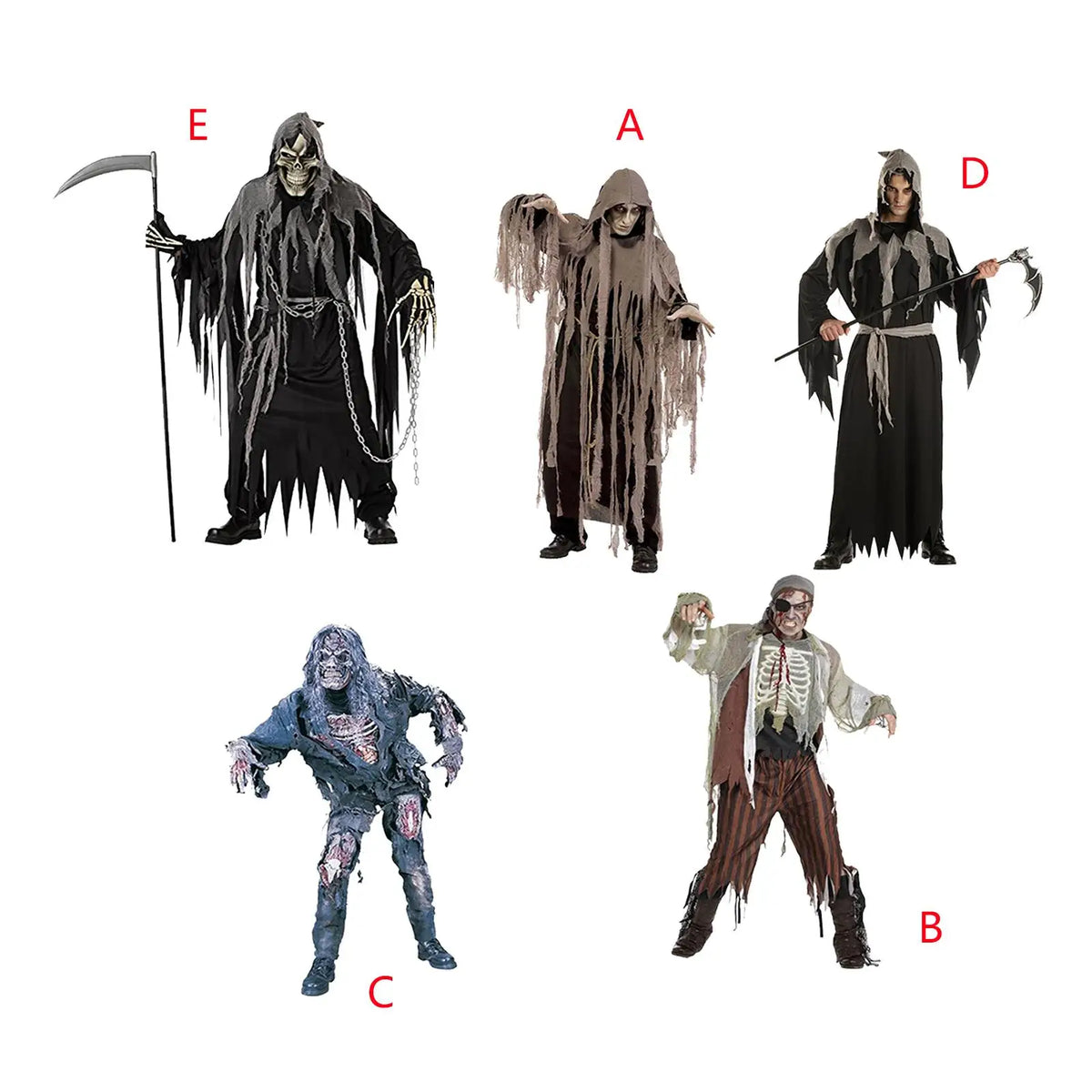 Adult Horror Costume Sets – Ghost, Zombie & Grim Reaper Styles