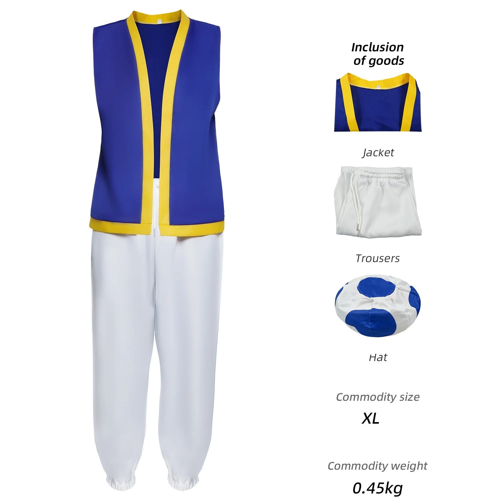 Men Super Bros Toad Costume Adult Halloween Outfit Sleeveless Vest White Pants with - GRAY / XXXL