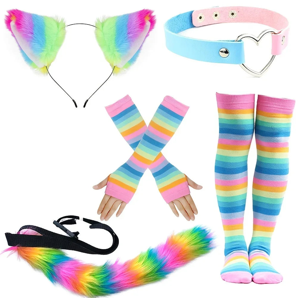 Black and white stripes furry tail socks acting props Gloves - alternate view 8