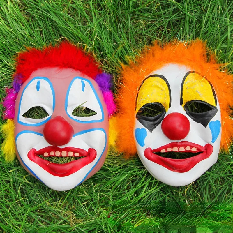 Kids Men & Women Full Face Feather Scary Clown Mask Costume Props Red Masks Halloween