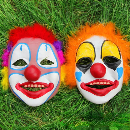 Kids Men Women Full Face Feather Scary Clown Mask Costume Props Red Masks Halloween - orange