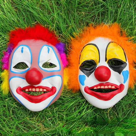 Kids Men Women Full Face Feather Scary Clown Mask Costume Props Red Masks Halloween - orange