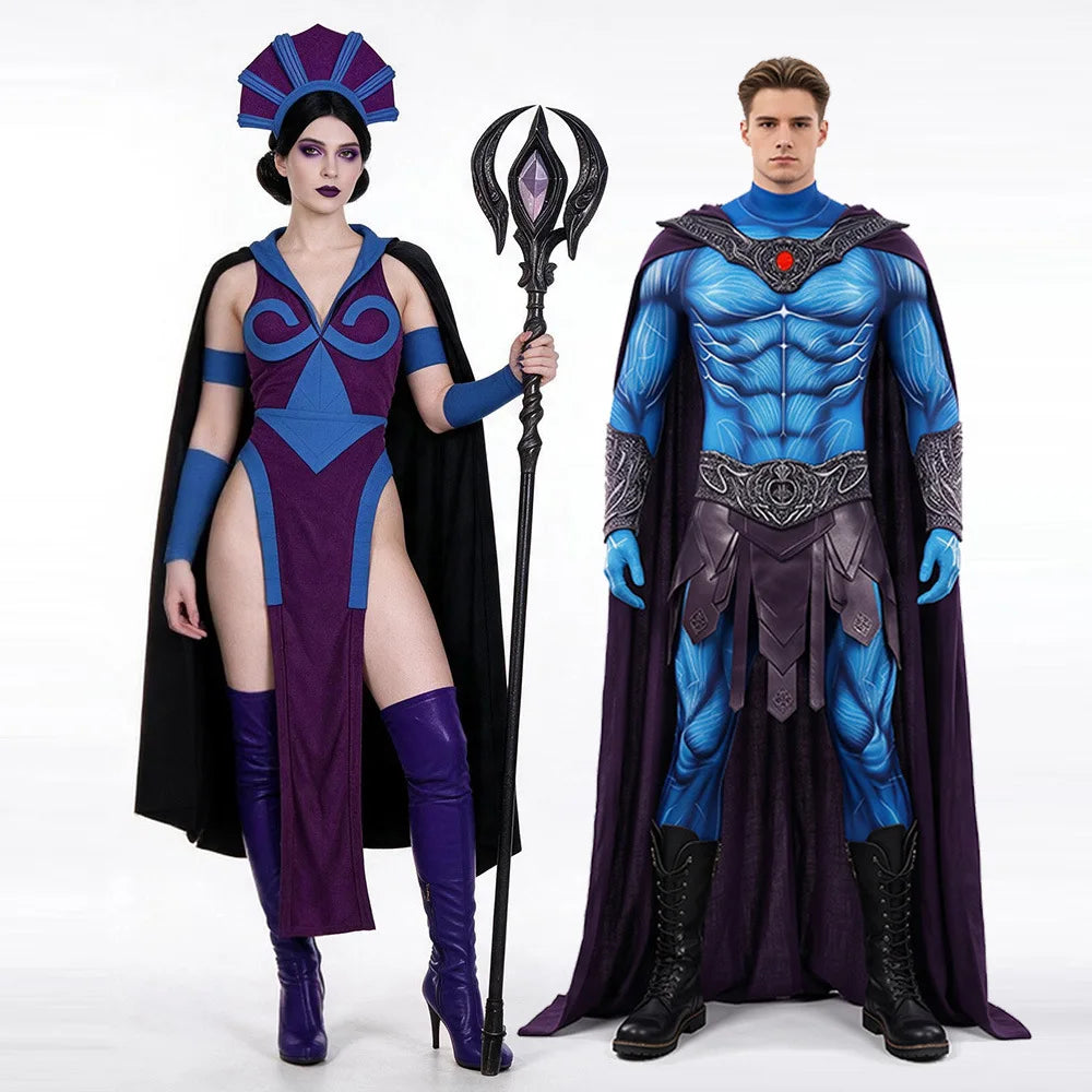 Skeletor / Evil Lynn Halloween Costume with Cloak & Mask – Masters of the Universe Adult Cosplay Bodysuit