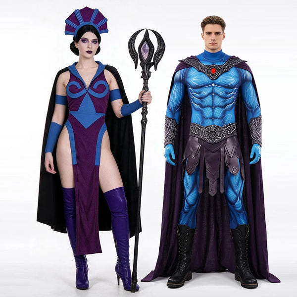 Skeletor / Evil Lynn Halloween Costume with Cloak & Mask - Masters of the Universe Adult Cosplay Bodysuit