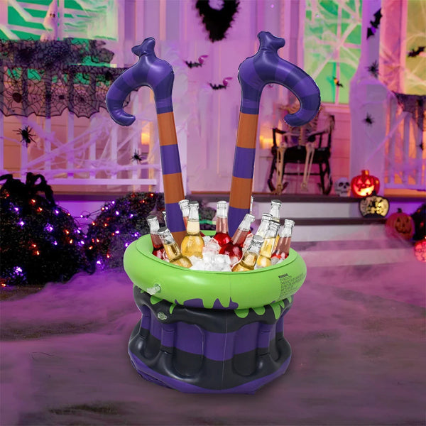 Inflatable Witch Legs Cauldron Cooler, Blow-Up Witch Pot Ice Bucket for Spooky Themed Parties, Halloween - product image 1