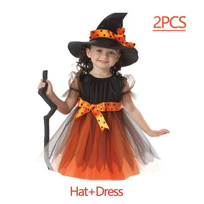 Halloween Costume for Girls Dress Scarlet Witch Vampire Devil Ghost Bat Dress Up Kids - F / 2Y (Size 100)