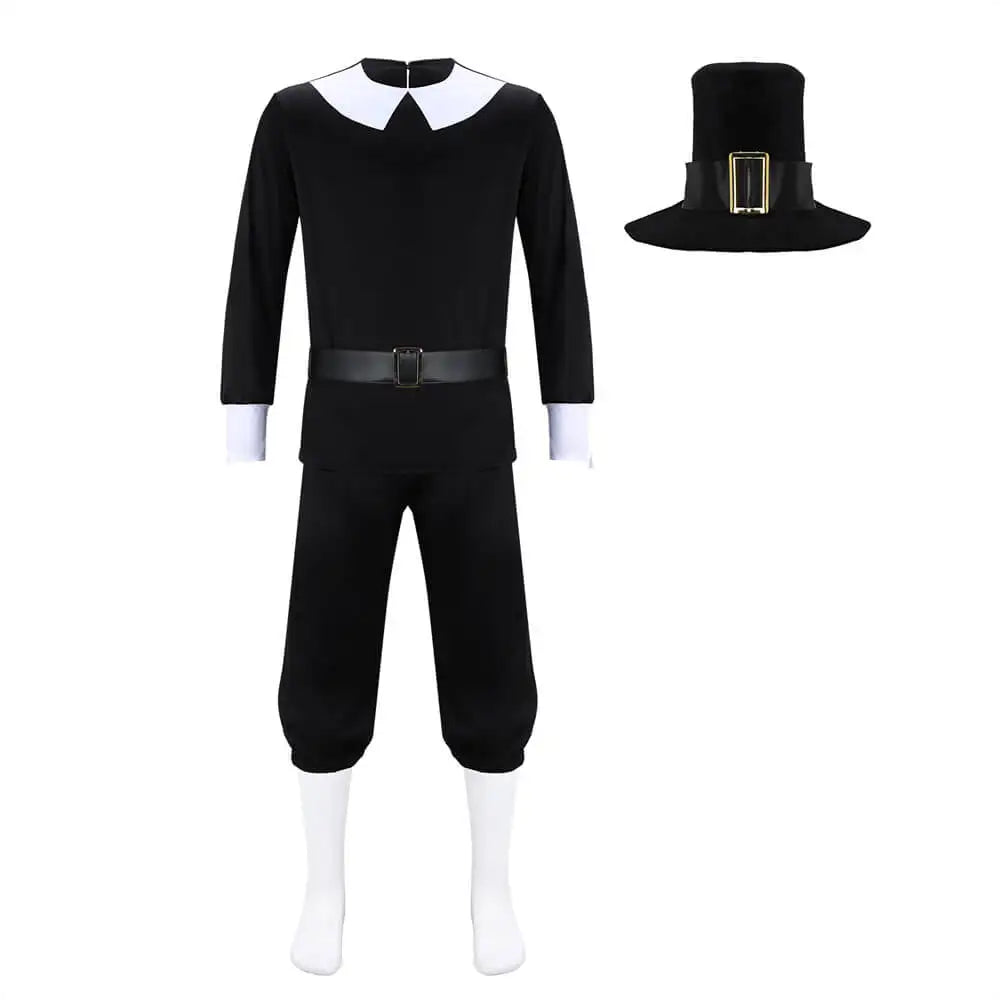 Thanksgiving Pilgrim Costume Men's Suit Halloween Outfits - Size Chart / XXL