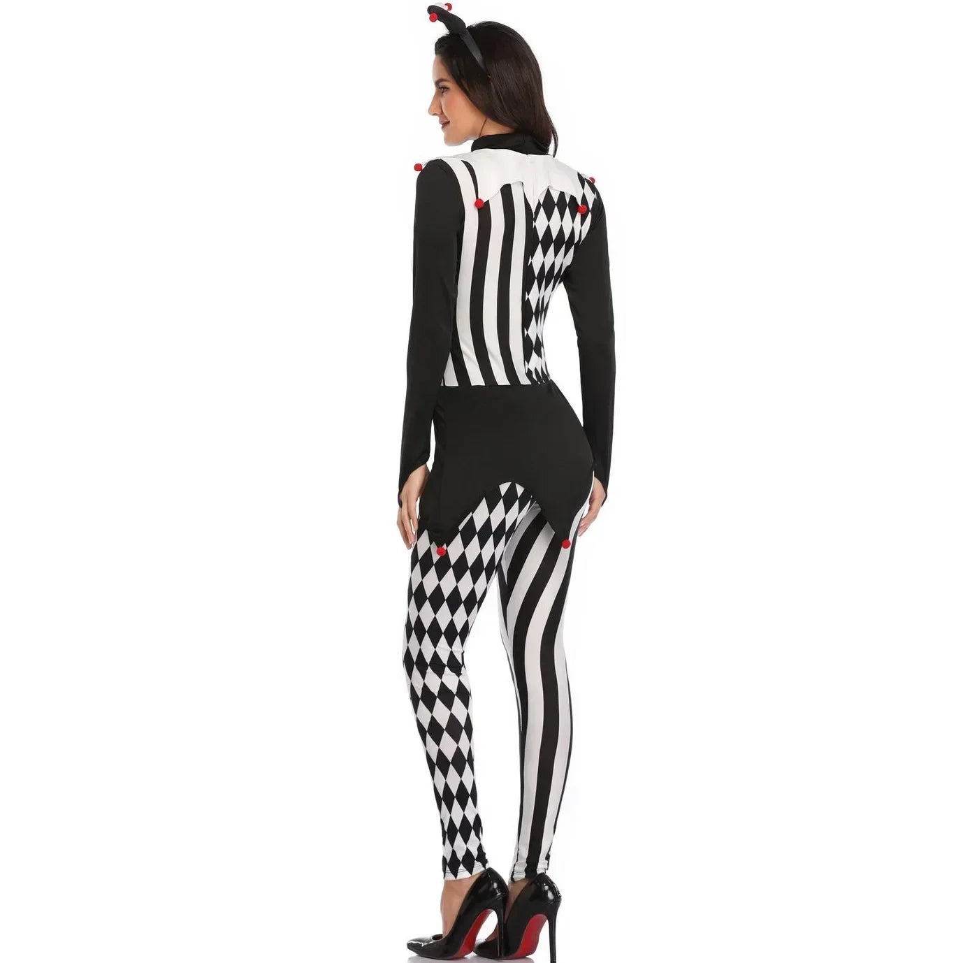 Halloween Adult Women Killer Clown Cosplay Terror Clown Jumpsuits Funny Scary Clothing White an Black Stripe - product image 6