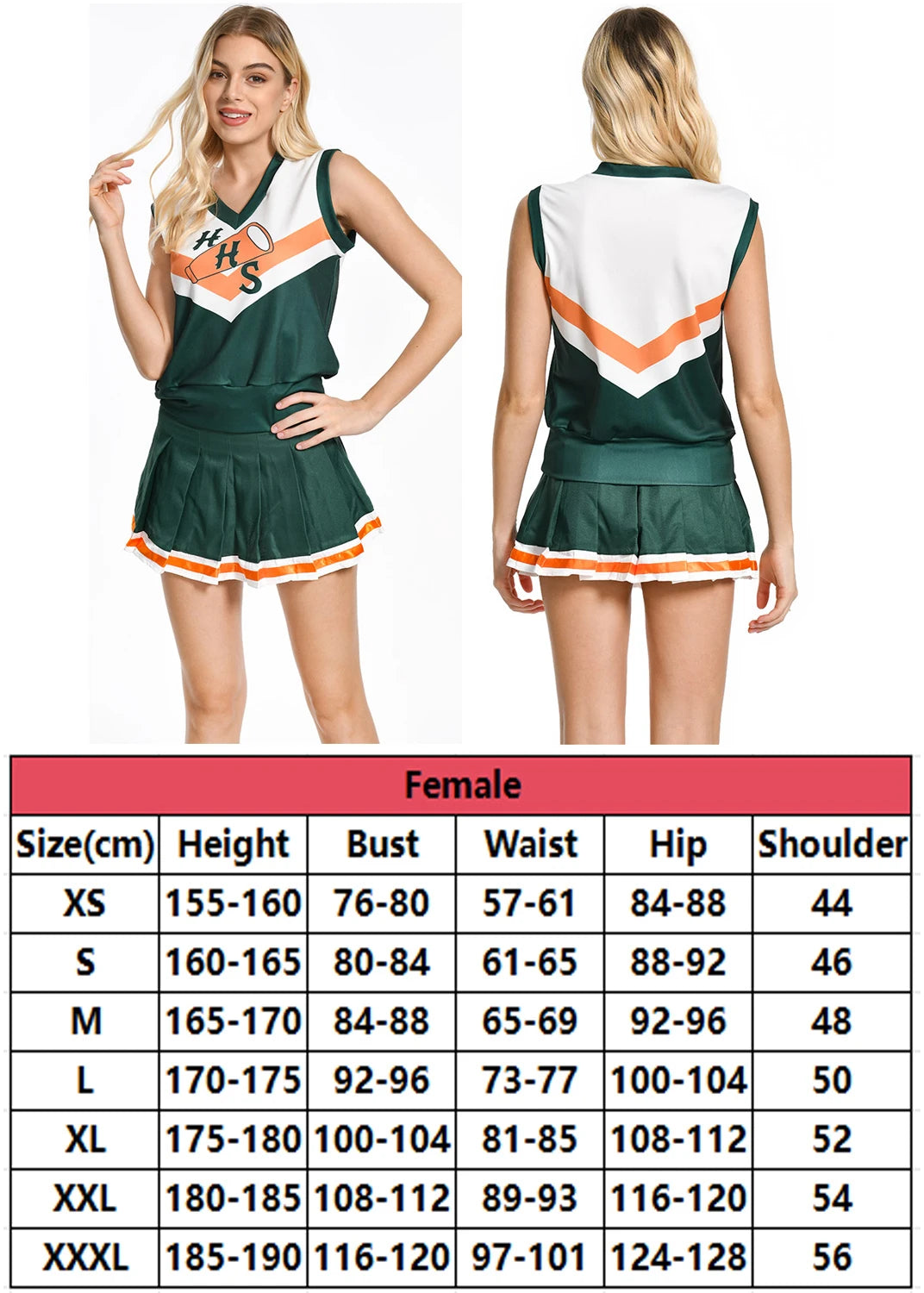 Toitaly Retro High School Cheerleader Cosplay Costume Adult Top Skirt Retro High School High SchoolHalloween