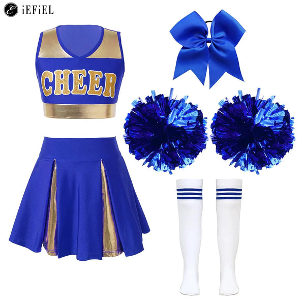 Kids' Girls Cheerleader Outfit Set Cheerleading for Birthday Cheer Uniform Costume