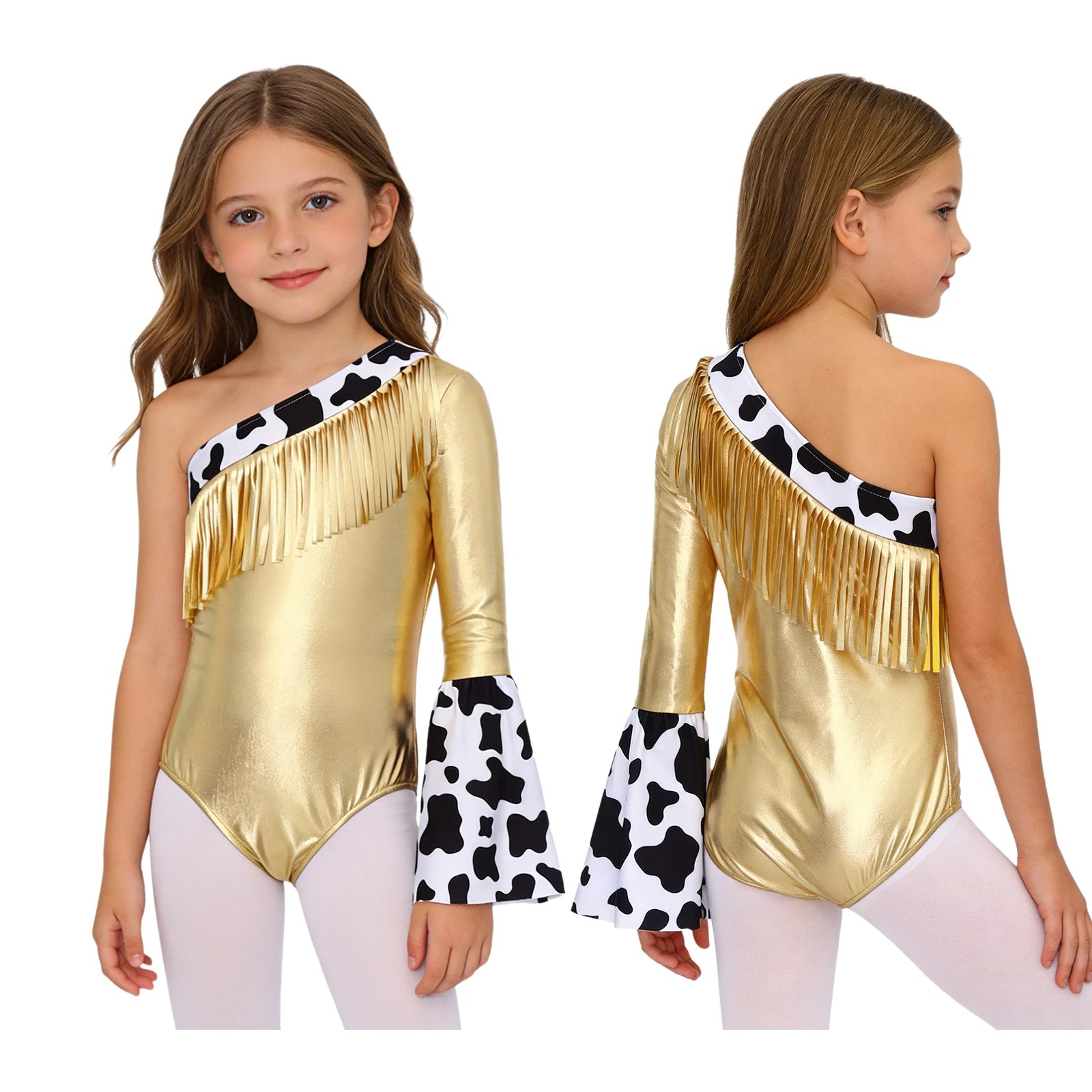 Kids' Girls Western Cowgirl One Shoulder Fringe Metallic Bodysuit Costume - alternate view 11