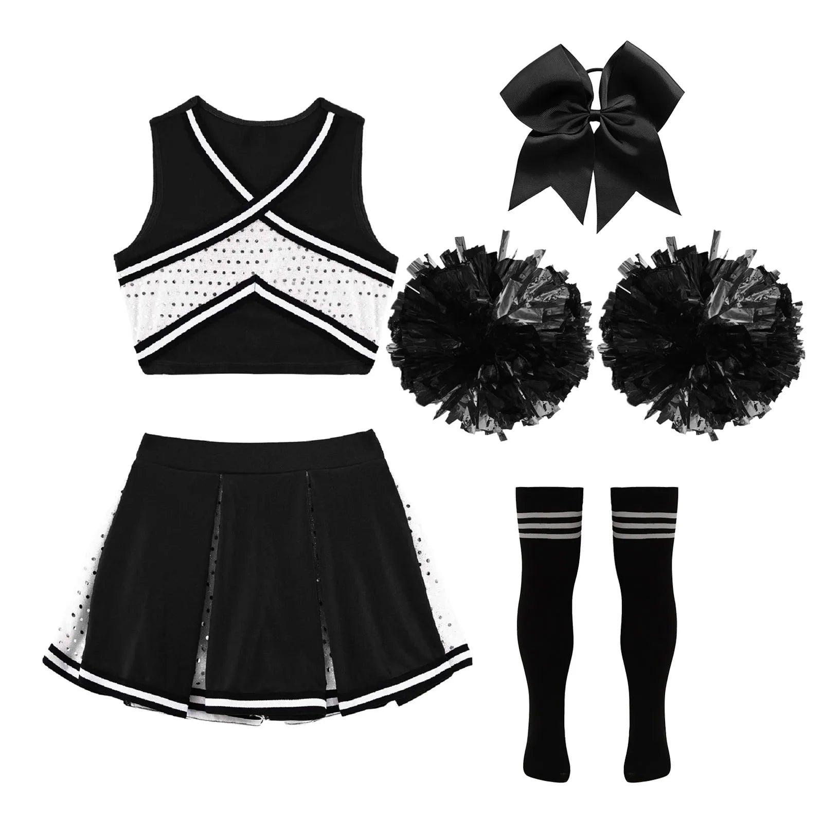 Girl Costume Cheerleader Costume Cheerleading Uniform Outfit Sequins Crop Top Skirt