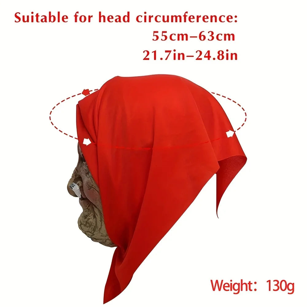 1-Pack Latex Scary Old Lady Mask, with Realistic Red Headscarf, High Detail, Ideal for Halloween Cosplay & - product image 5