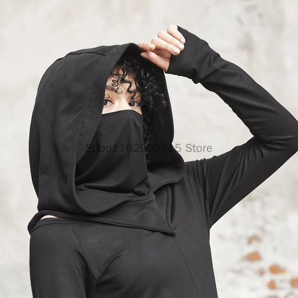 Adult Medieval Mask Hat Renaissance Hooded Cloak Assassin Black Costume - alternate view 4