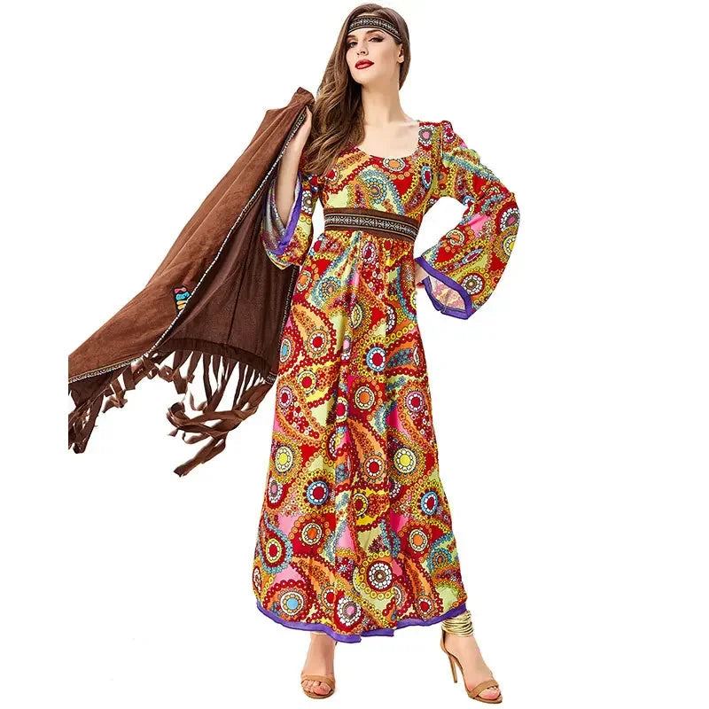 Halloween Costume 70s Outfits Adult Women Hippie Disco Dancing Dress Bohemian Rhapsody - 3 piece set / XL