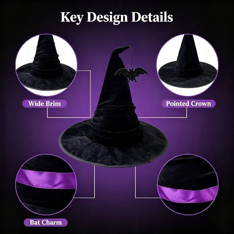 Halloween Crumpled Witch Hat Party, Witch Hat Black Velvet Witch Costume - product image 4