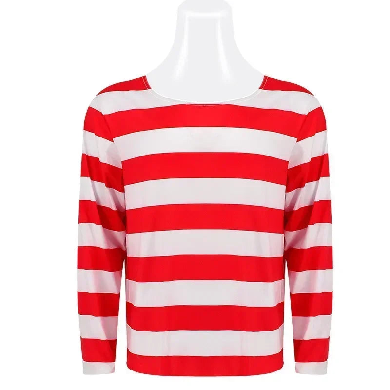 Red Striped Explorer Striped Shirt Youth Boys Striped Explorer Costume Shirt Glasses And