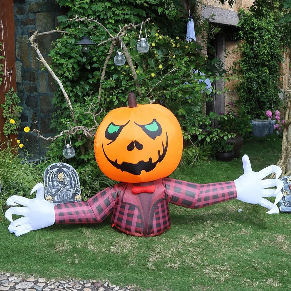 1.2M Halloween Pumpkin Wearing Checkered Shirt Inflatable Decoration Gentleman Ghost Halloween Inflated Toys - product image 4