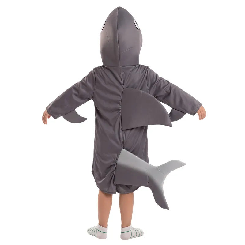 Childrens Shark Hooded Cosplay Costume with Tail Halloween Party Dress Up Performance OutfitSchool Play Performance Outfit