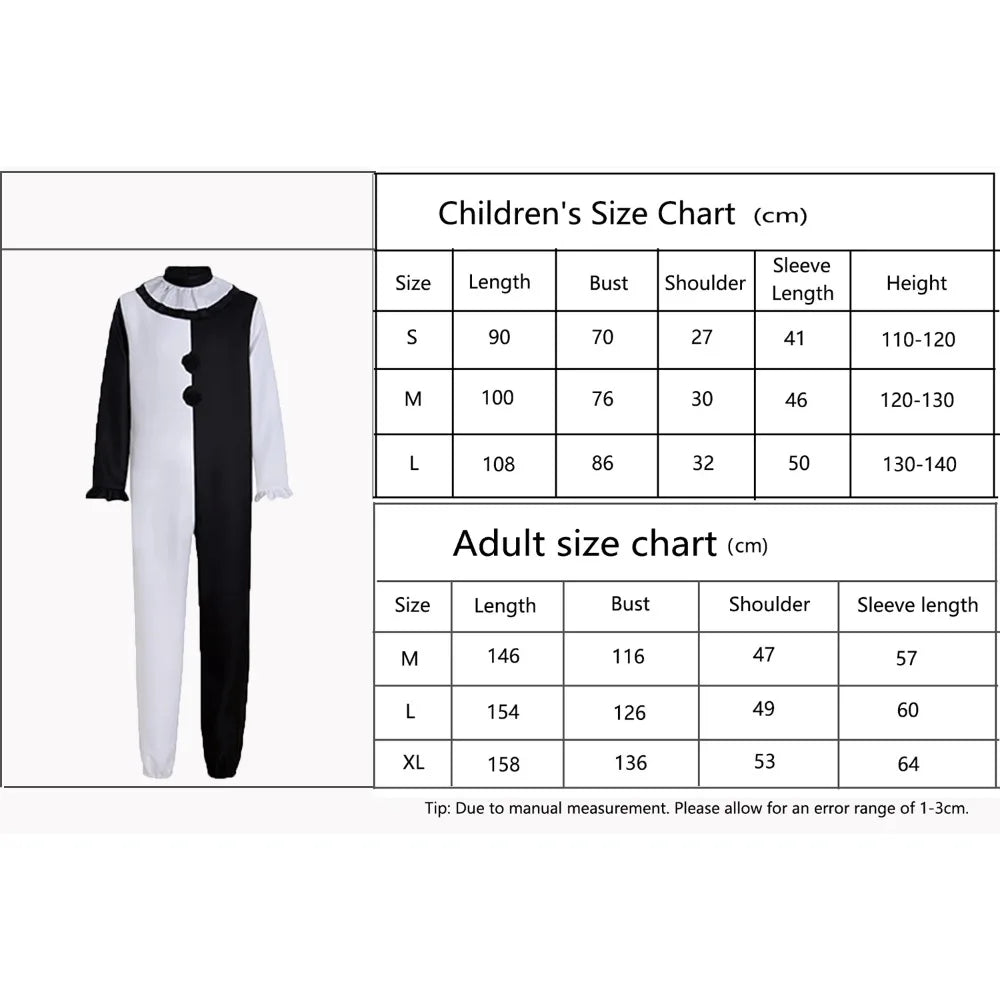 Terrifier Art Clown Joker Costume Men Jumpsuit Women Up Horror Dress Suit Halloween - A / Kid 43.3–47.2 in (110–120 cm)