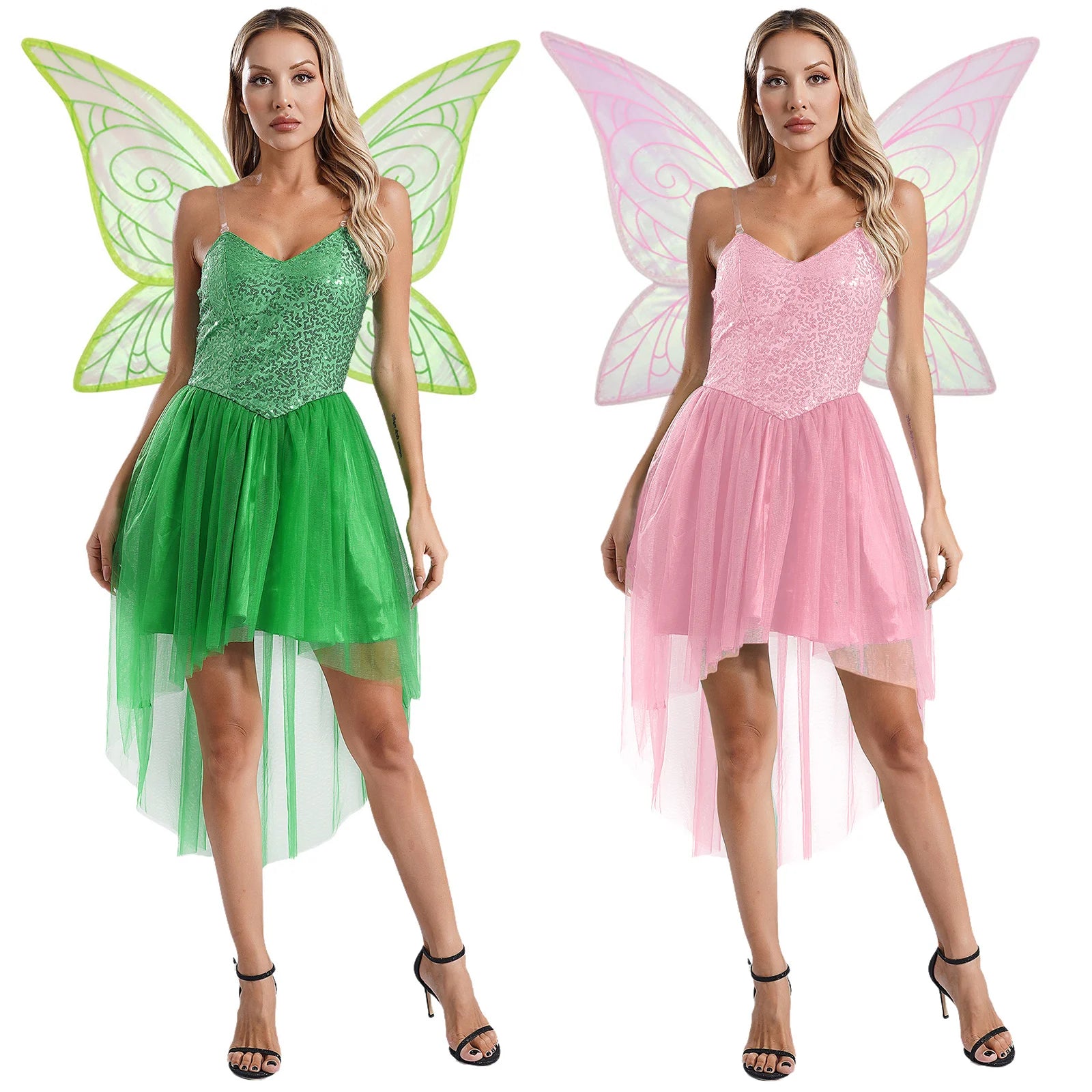 Womens Halloween Green Princess Dress Forest Tinker Costumes Bell Dress with Fairy Tale Wings for Carnival - product image 2
