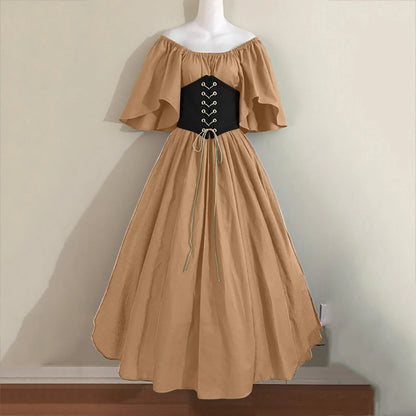Women's Medieval Retro Contrasting Color Slim Swing Shoulder Costume - alternate view 17
