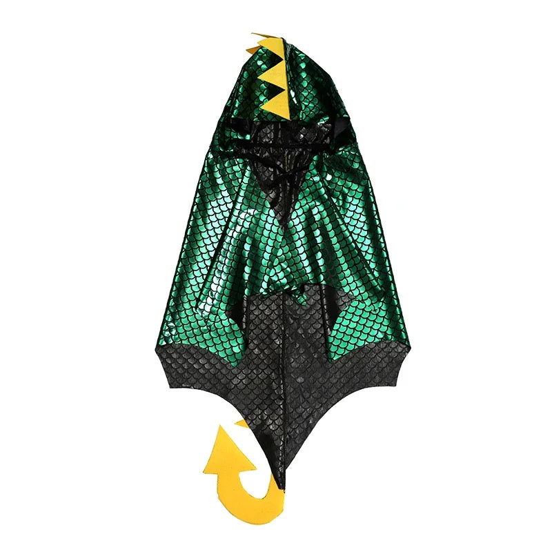 Unisex Green Dinosaur Cape Dragon Hooded Cloak Costumes Fancy Cloak Role Play