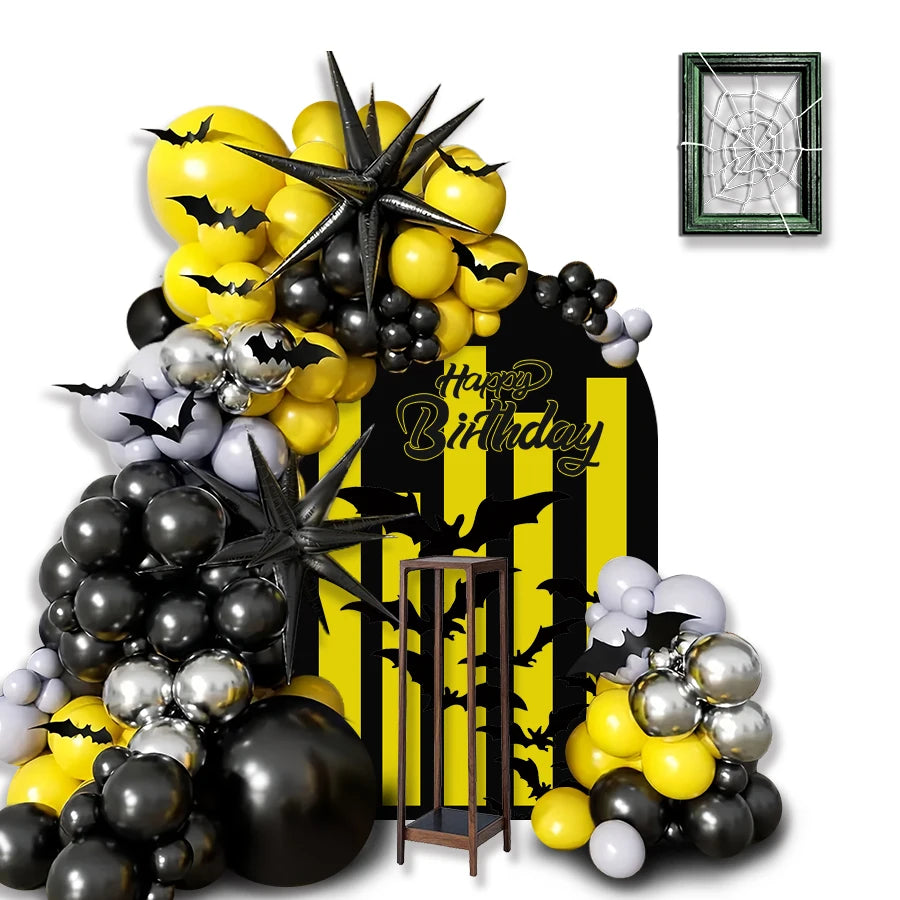 113-Piece Halloween Spider-Themed Balloon Arch Set, Black, Yellow, and Silver Balloons with 3D Spider - product image 4