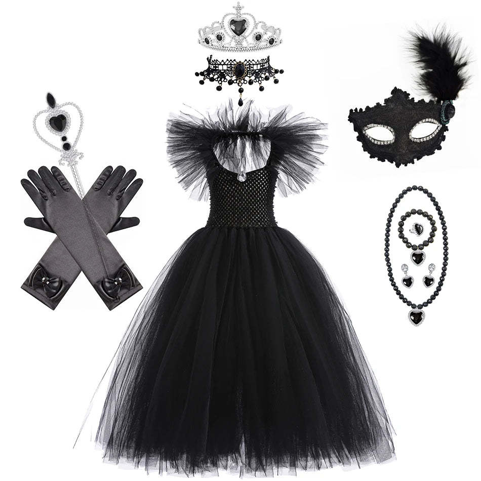 Kids' Horned Dark Fairy Queen Evil Witch Black Tulle Fantasy Costume - alternate view 7