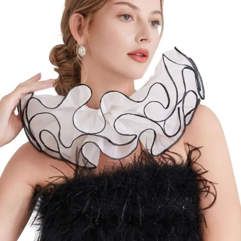39BD Clown Costume Mesh Ruff Collar Halloween Decoration Victorian Neckpiece - View 5