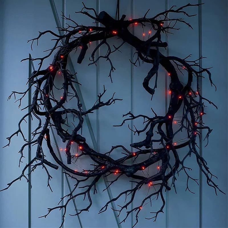 Halloween Decoration Black Wreath with Red Purple Lights Halloween Fall - product image 2