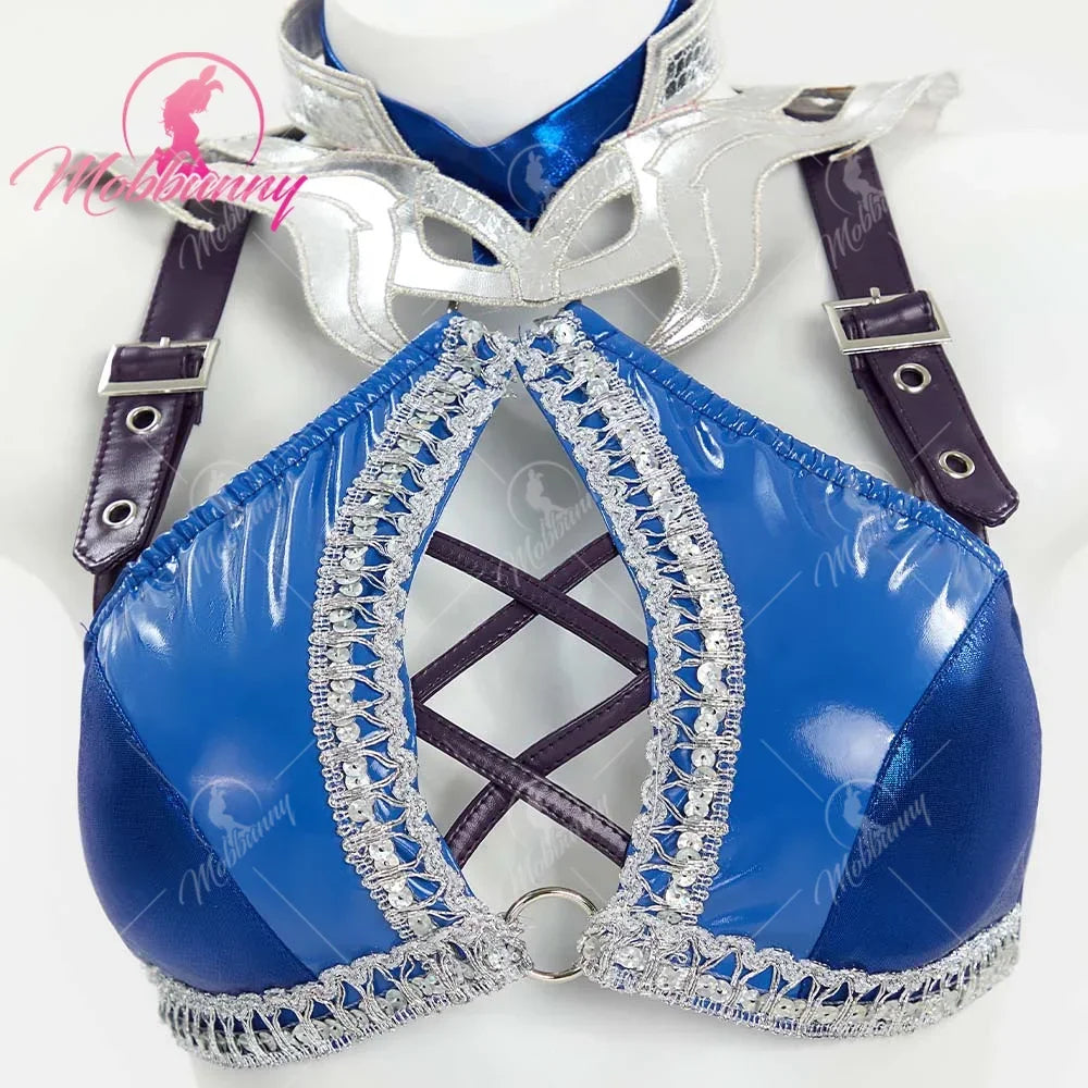 MOBBUNNY Kitana Costume Women Lingerie Costume Hollow Top and Skirt with Mask for - As picture / S