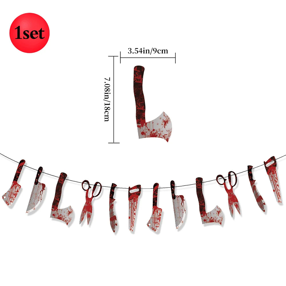 Halloween Party Decoration Happy Halloween Banner Bloody Butcher Knife Killer - product image 10