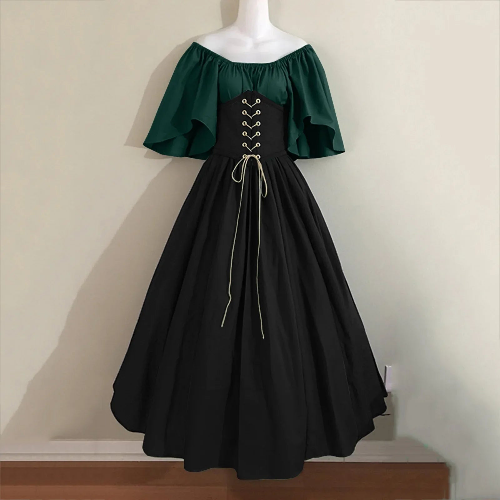 Women's Medieval Retro Contrasting Color Slim Swing Shoulder Costume - alternate view 7