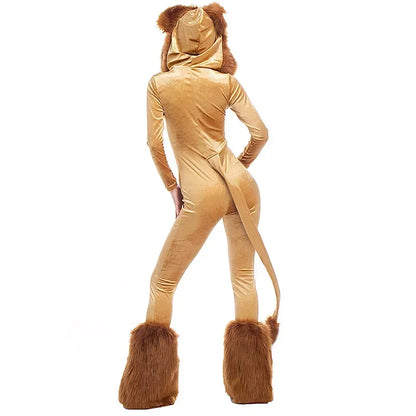 Women's For Lion King Animal Cartoon Lion Plush Hooded Jumpsuit With Costume - alternate view 3