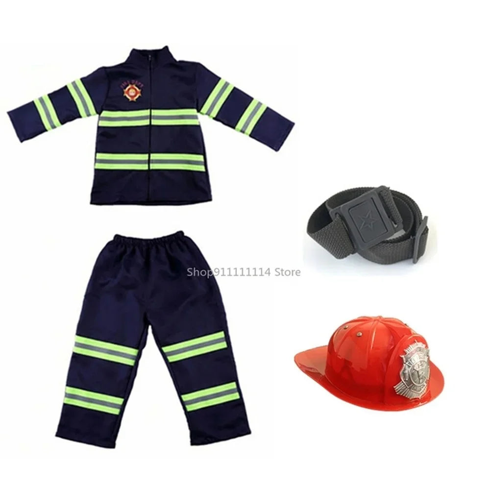Kids Firefighter Uniform Children Sam Fireman Role Work Clothing Suit Boy Kids
