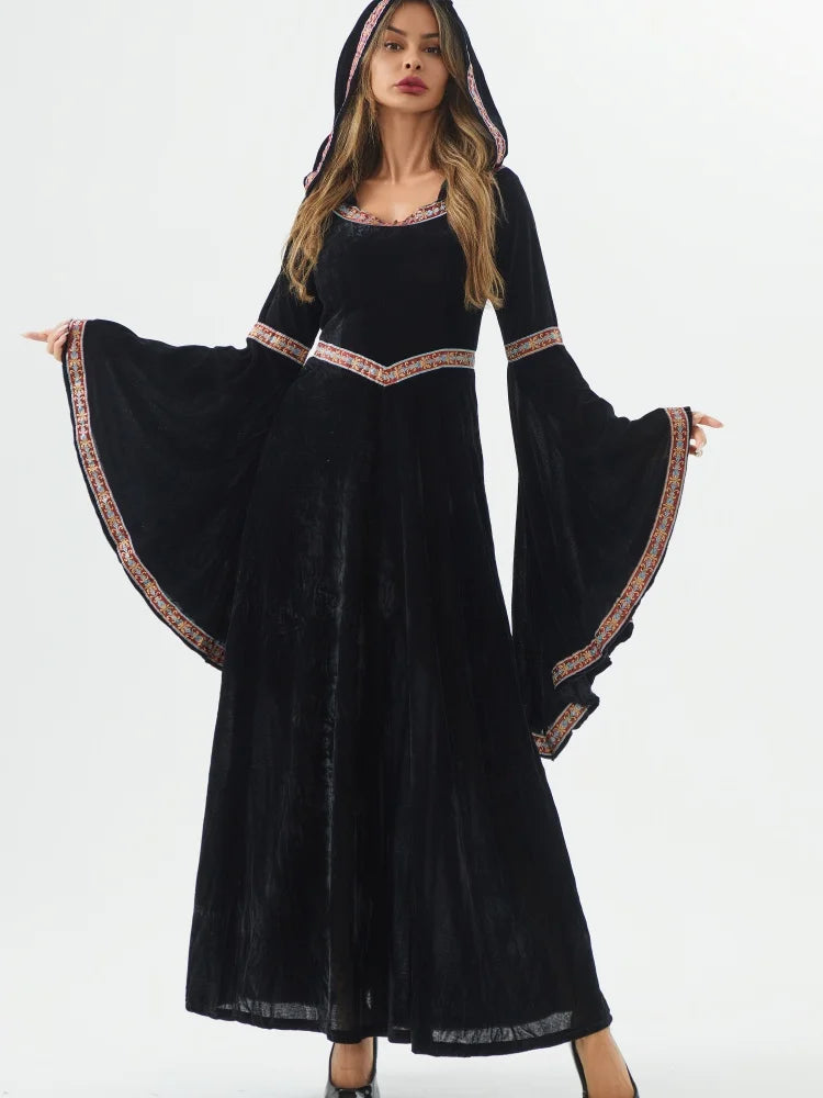 Medieval Retro Gothic Hoodie Witch Long Skirt Luxury Women's Party Dress Cosplay Vampire Halloween Adult - product image 4