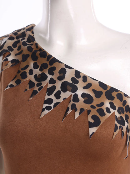 Kids' Prehistoric Cave Print One Shoulder Jagged Hem and Oversleeve Costume - alternate view 5