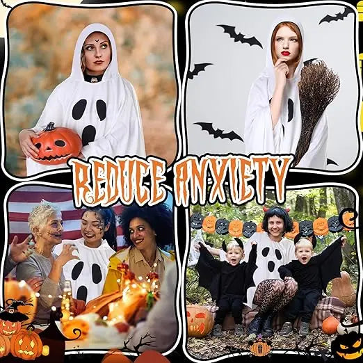 Adult White Ghost Costume – Unisex Hooded Halloween Poncho