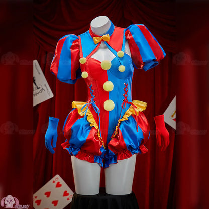 Adult Digital Circus Pomni Cosplay Costume Women Sexy Jumpsuit With Hat Socks Halloween Cute Clown Clothes - product image 3