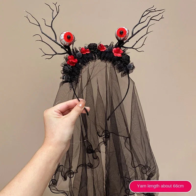 Light Up Black Halloween Veil Headband Women Girl Day of The Dead Butterfly - product image 9