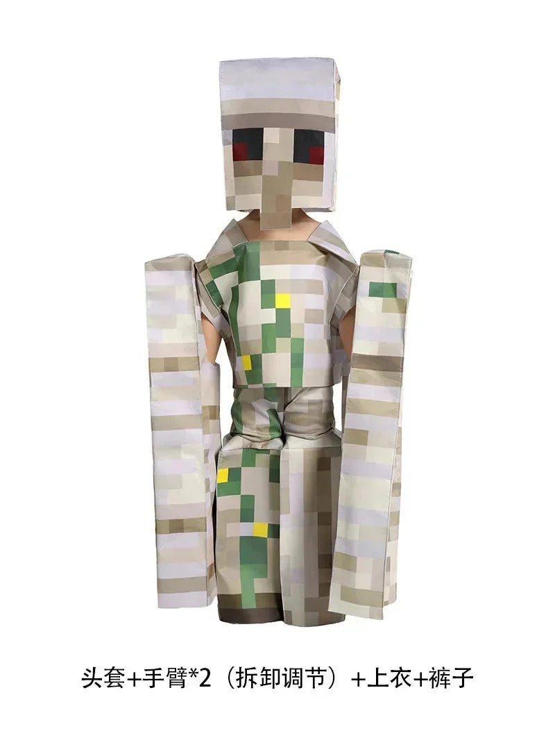 Boys Craft Villager Costume Deluxe Kids Games Party Armor Suit Creep Jumpsuit Blue