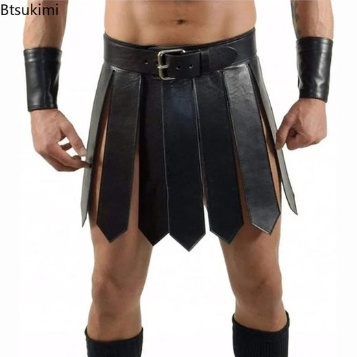 Men's Medieval Renaissance Roman PU Skirt Warrior Gladiator Knight Costume
